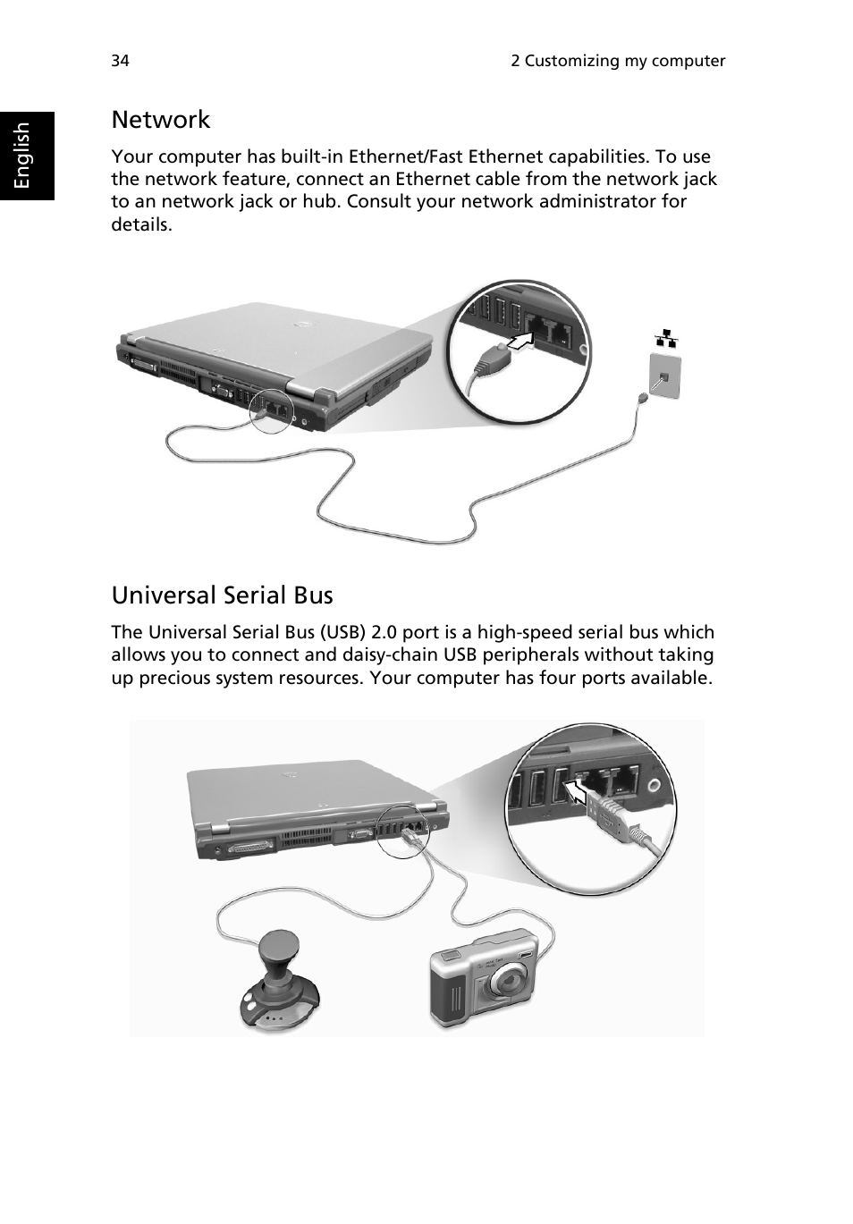 Network, Universal serial bus | Acer 2000 Series User Manual | Page 42 / 78