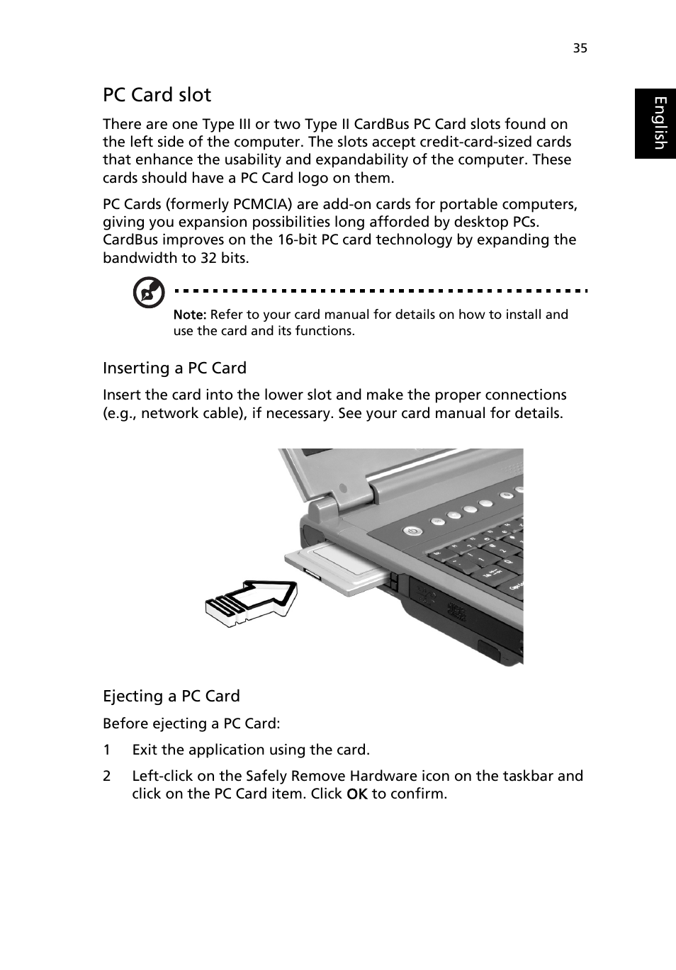 Pc card slot | Acer 2000 Series User Manual | Page 43 / 78