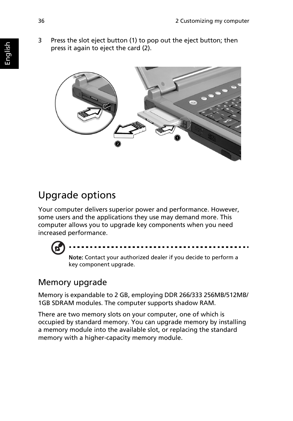 Upgrade options, Using system utilities | Acer 2000 Series User Manual | Page 44 / 78