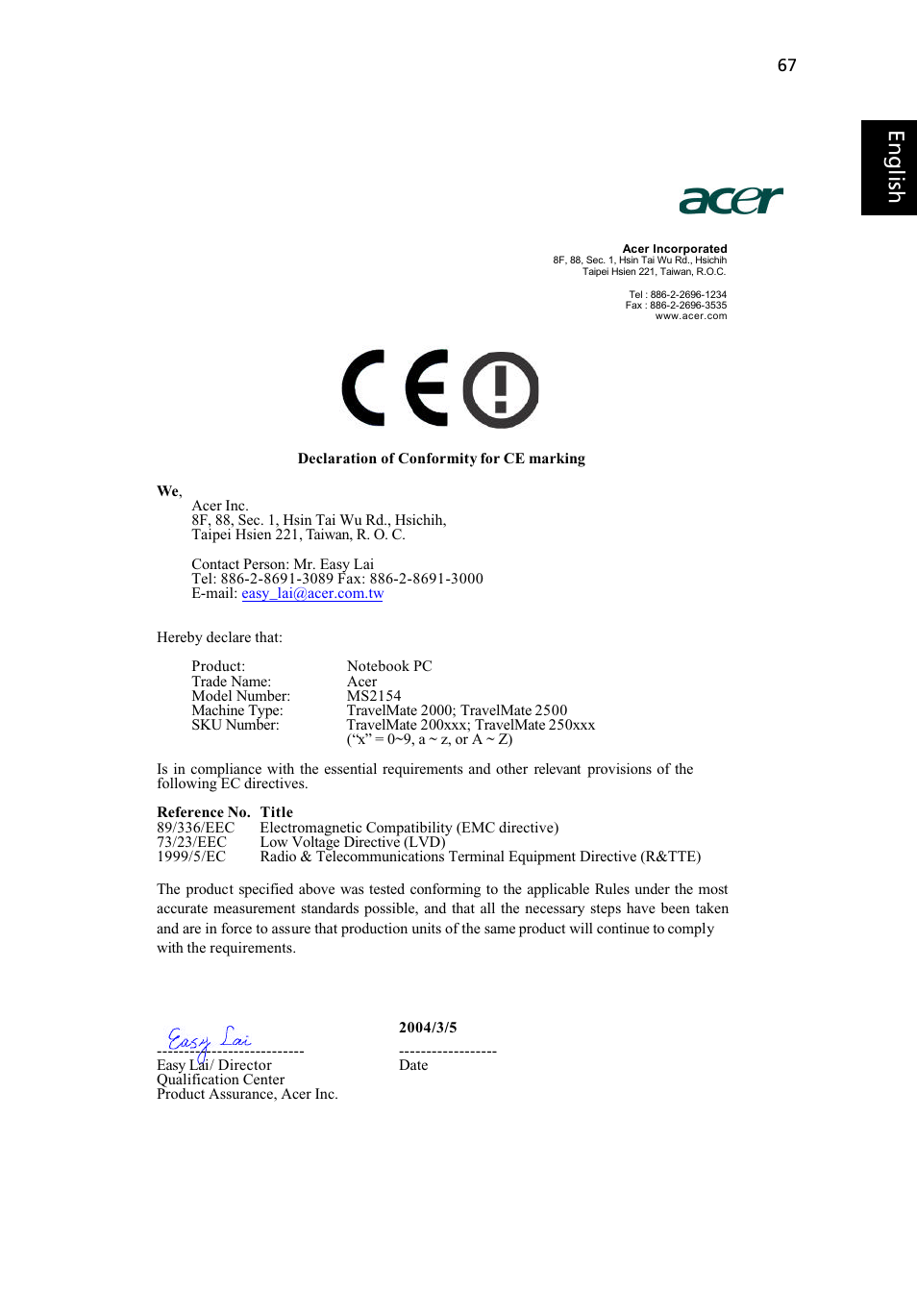 Eng lish eng lis h | Acer 2000 Series User Manual | Page 75 / 78