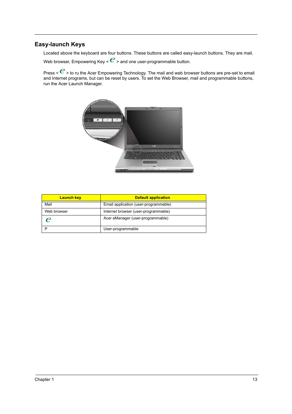 Easy-launch keys | Acer 3210Z User Manual | Page 21 / 102
