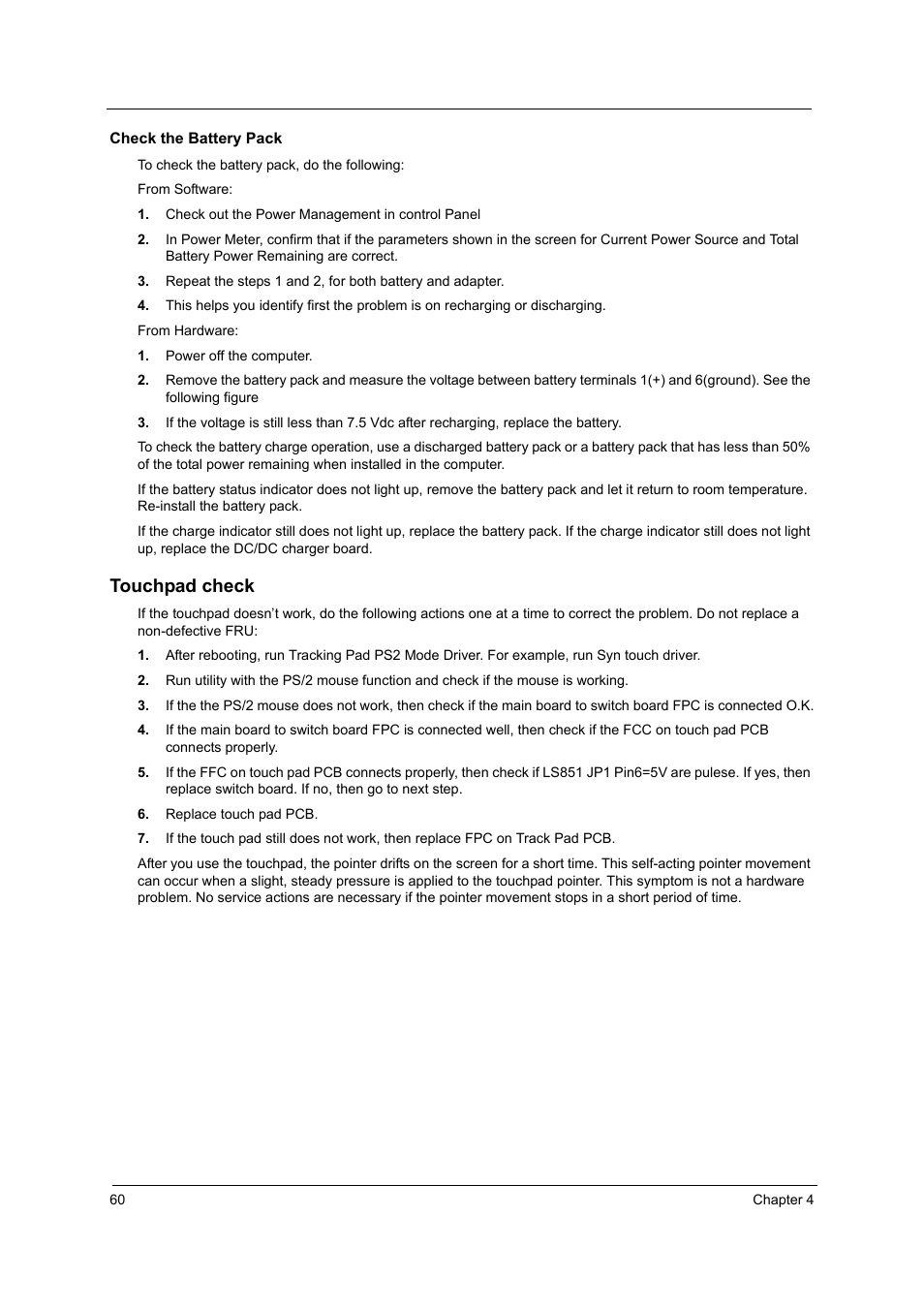 Touchpad check | Acer 3210Z User Manual | Page 68 / 102
