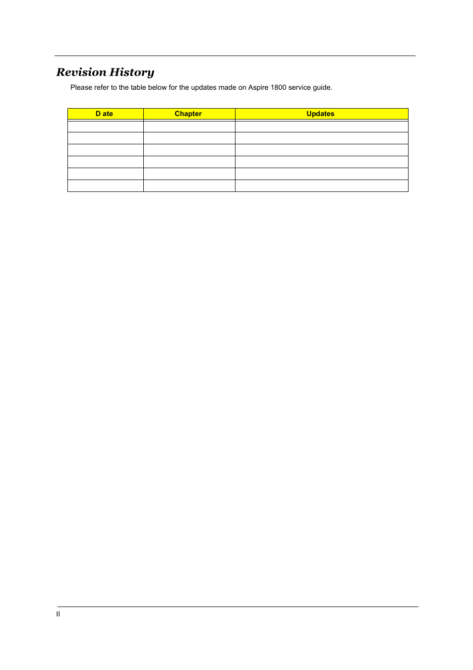 Revision history | Acer 1800 User Manual | Page 2 / 97