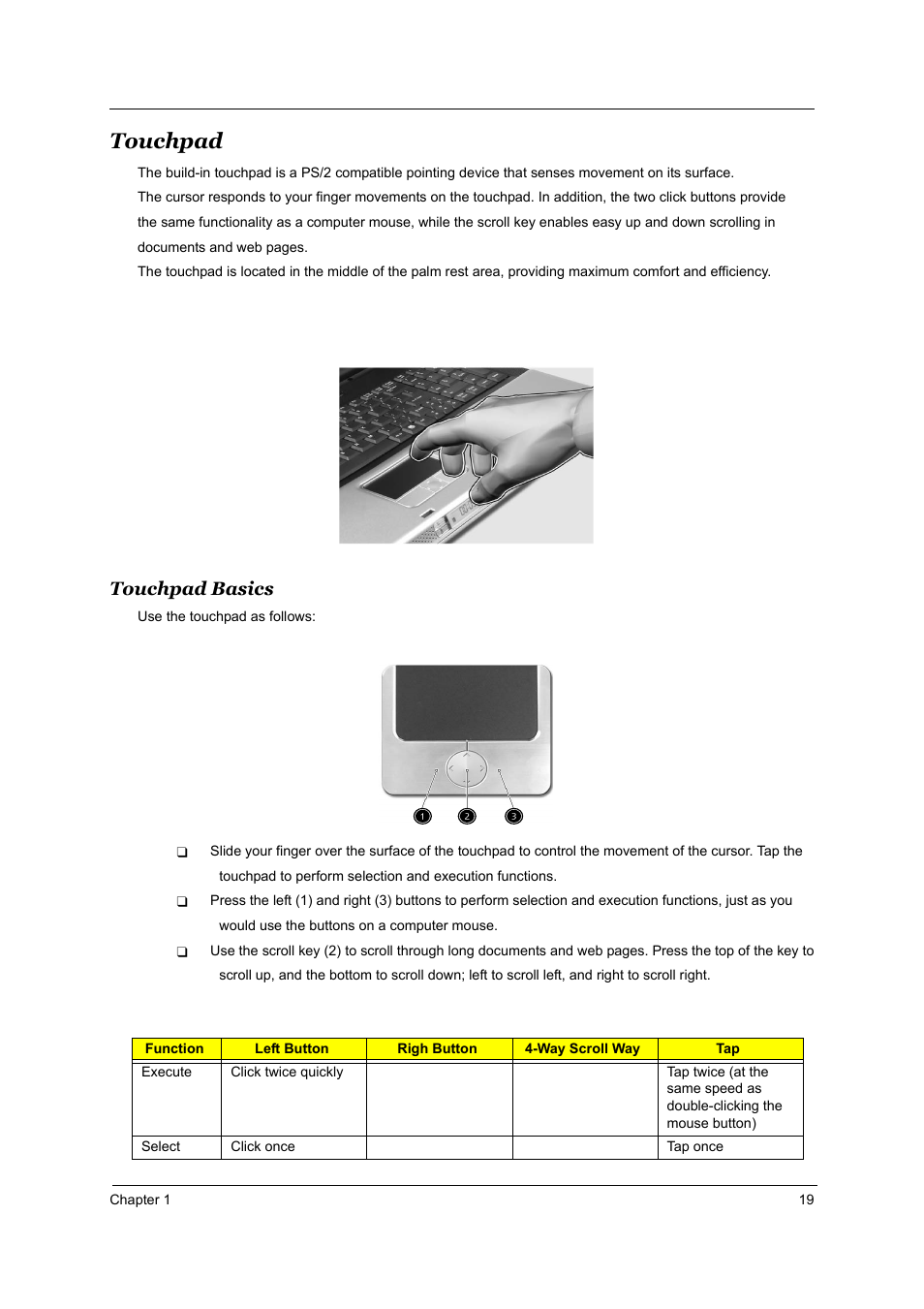 Touchpad, Touchpad basics | Acer 1800 User Manual | Page 27 / 97