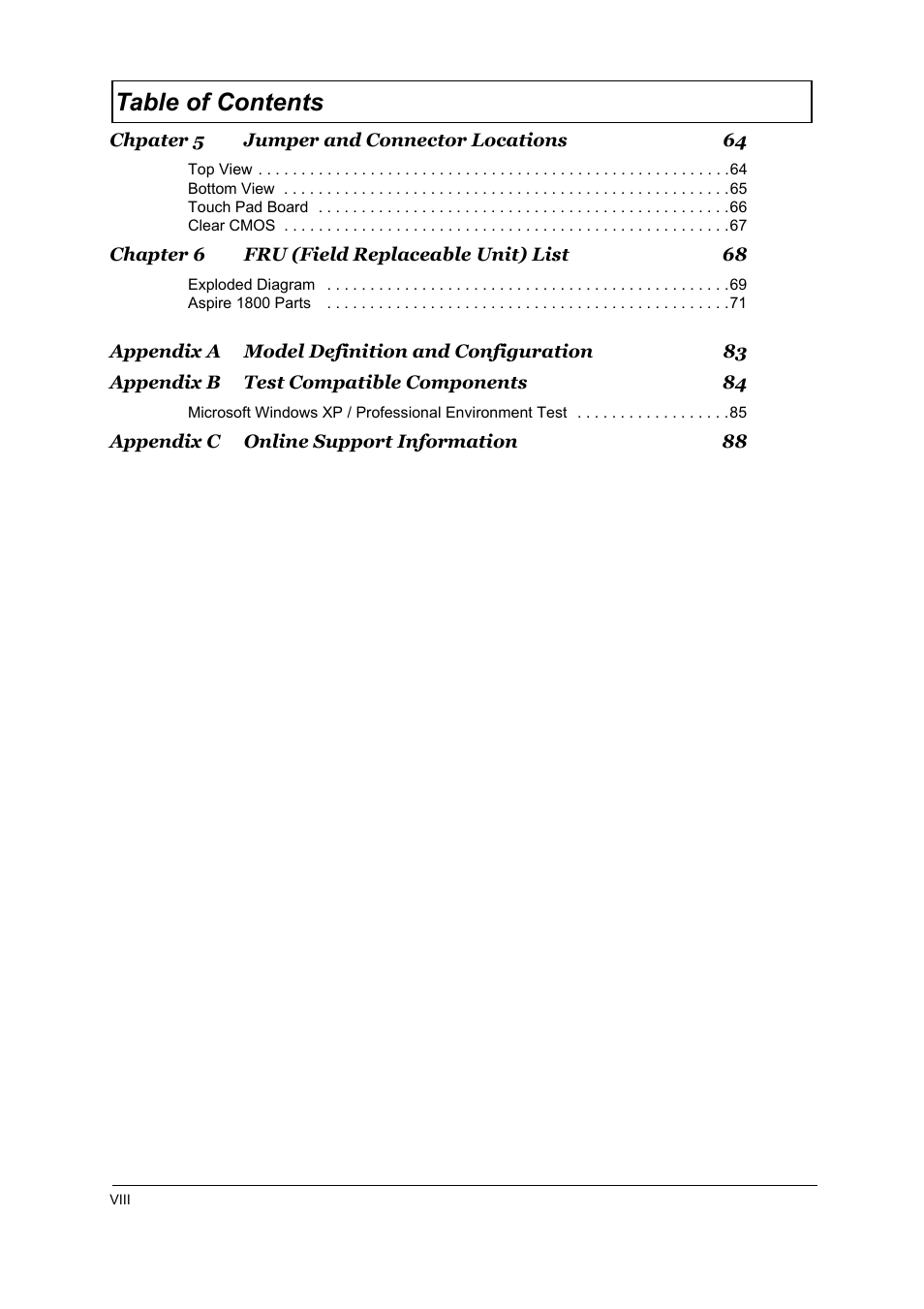 Acer 1800 User Manual | Page 8 / 97