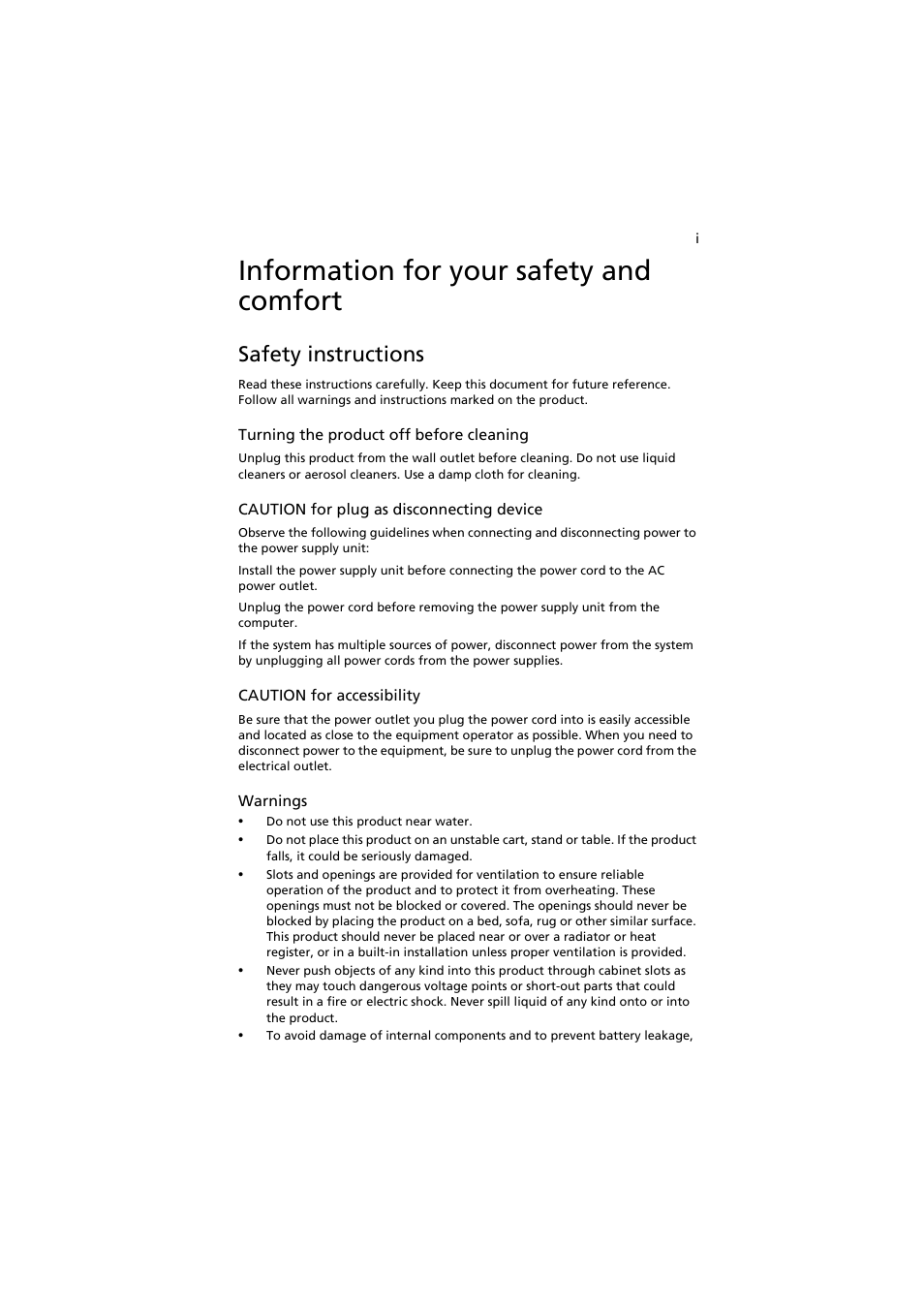 Information for your safety and comfort, Safety instructions | Acer Aspire AS001 User Manual | Page 3 / 26