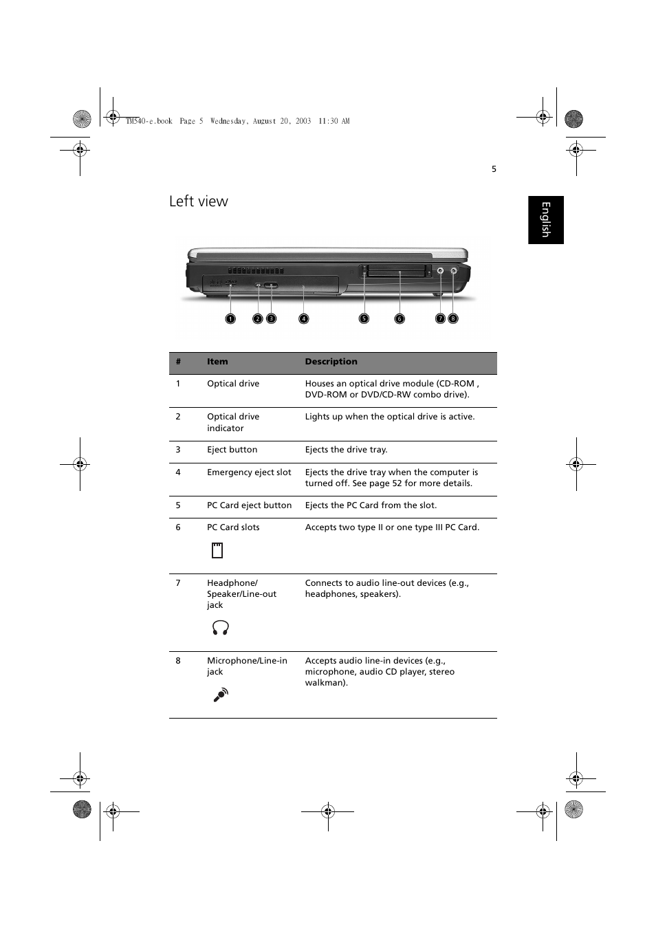 Left view | Acer 540 User Manual | Page 13 / 82