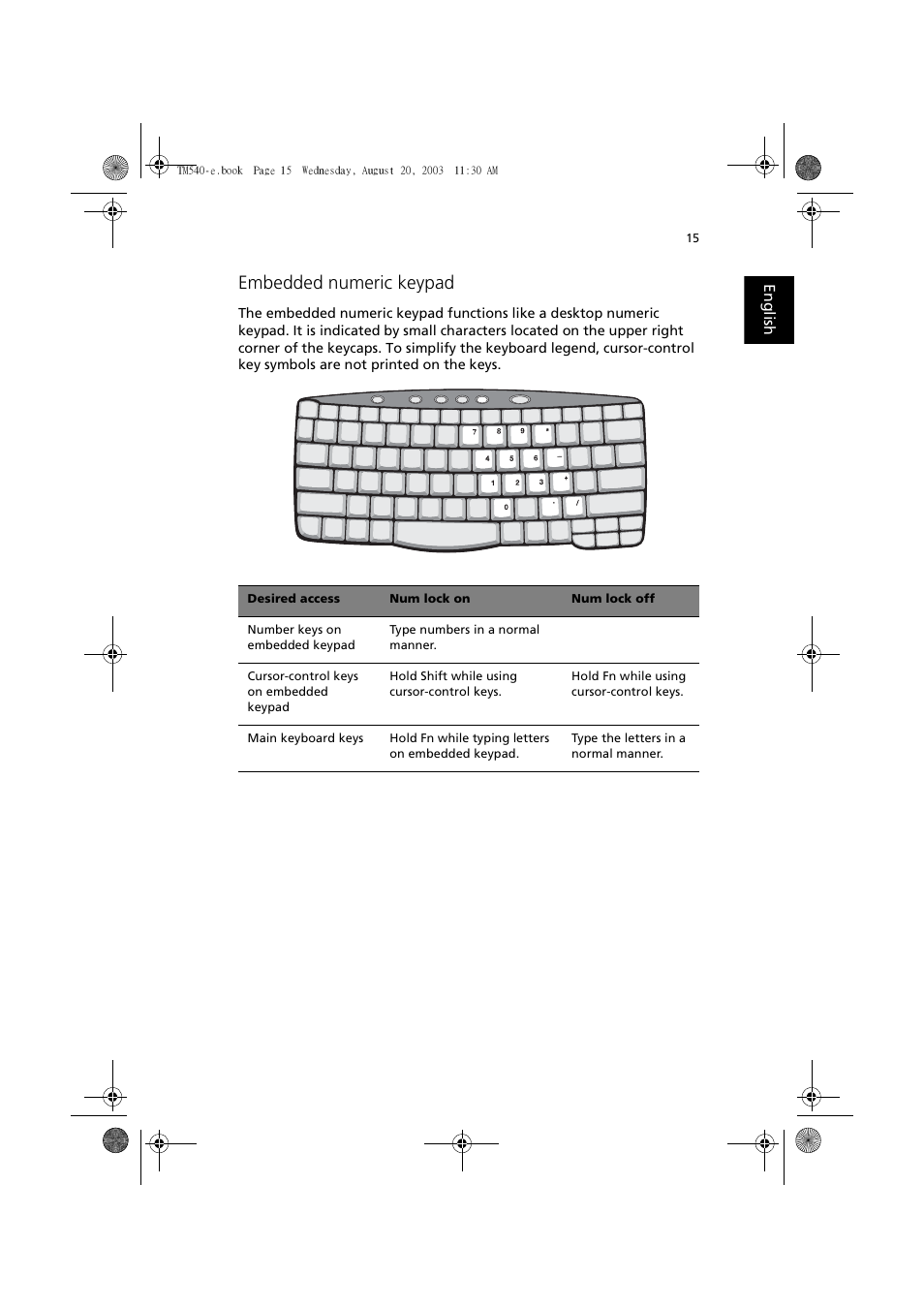 Embedded numeric keypad | Acer 540 User Manual | Page 23 / 82