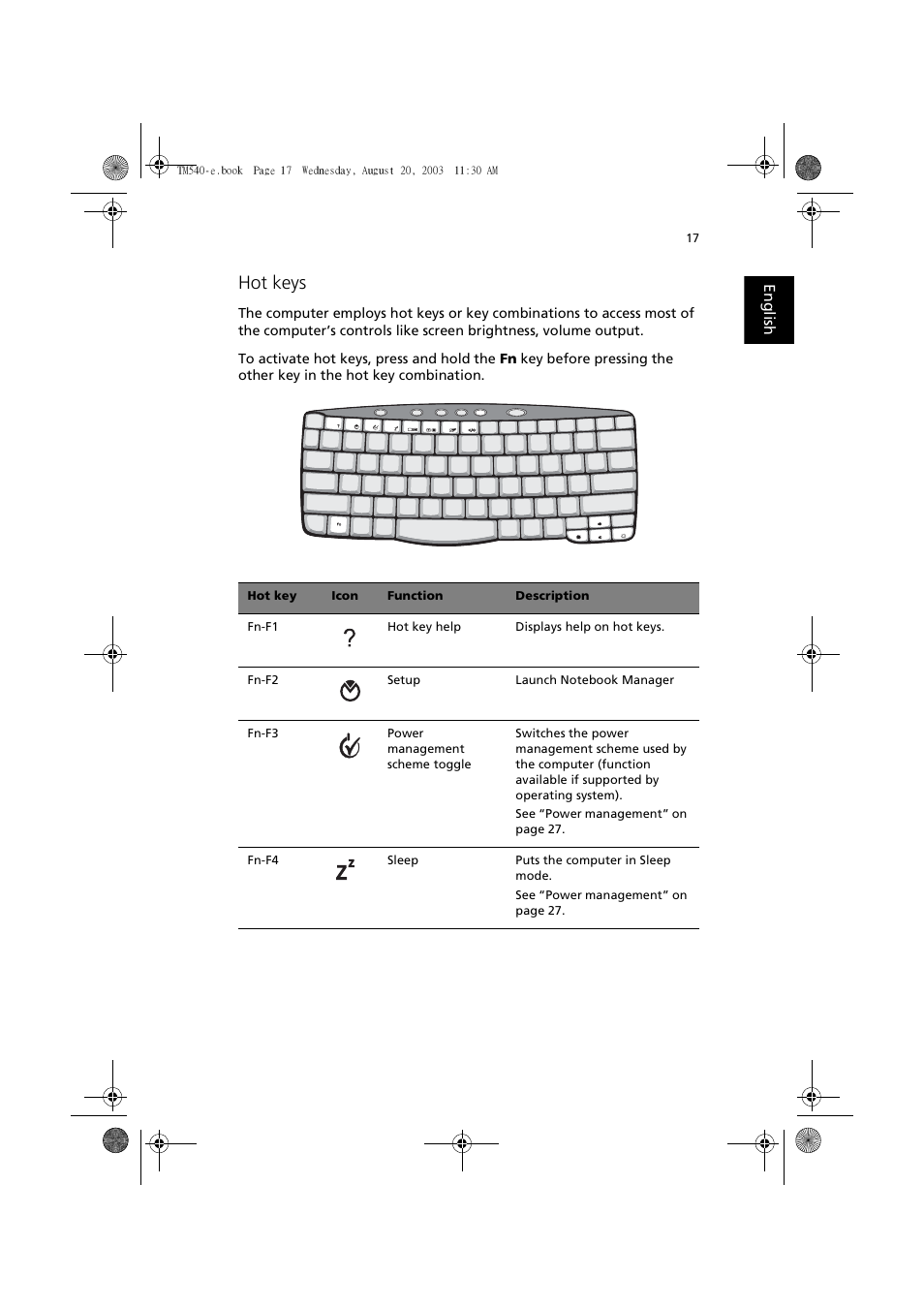 Hot keys | Acer 540 User Manual | Page 25 / 82