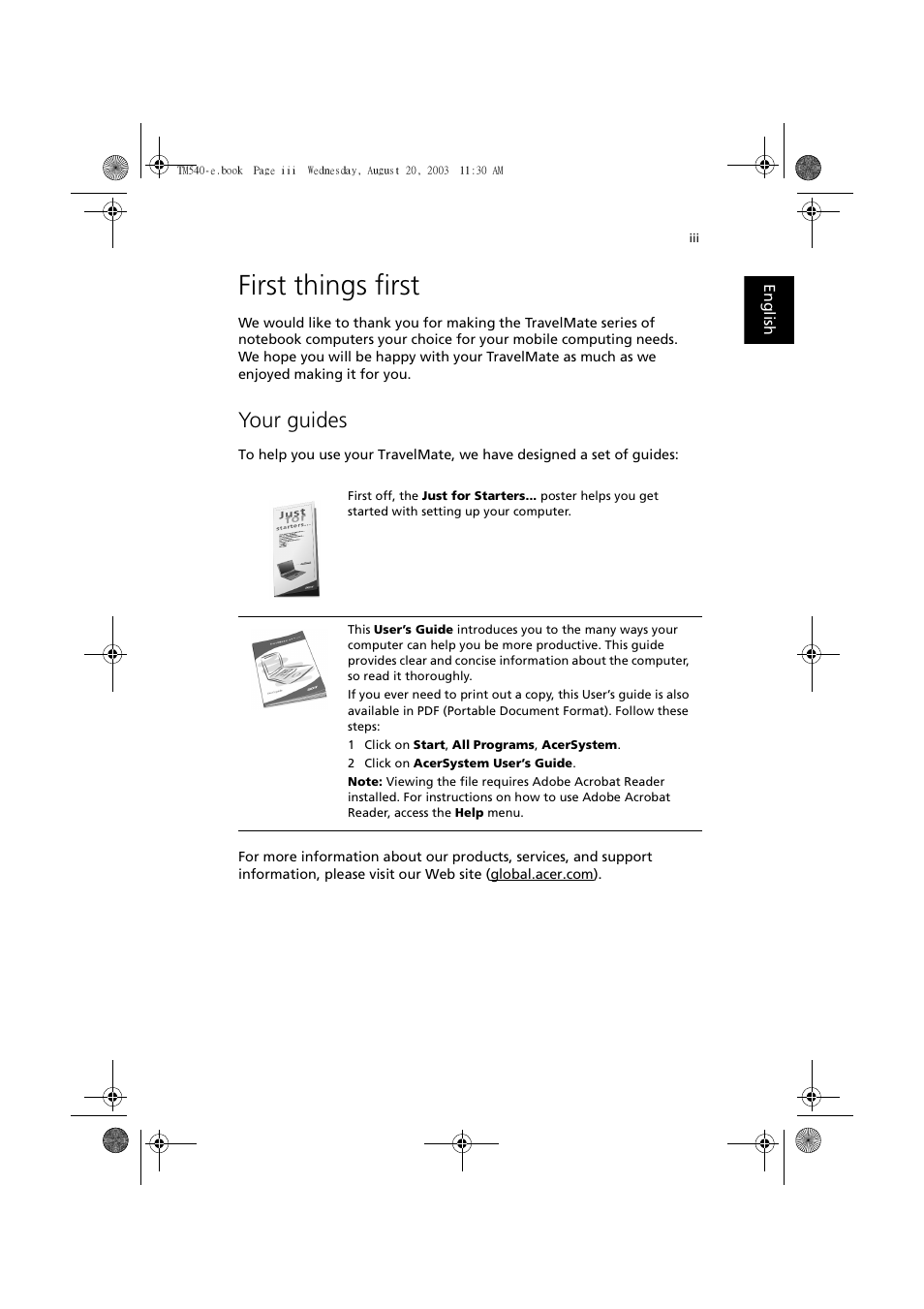 First things first, Your guides | Acer 540 User Manual | Page 3 / 82