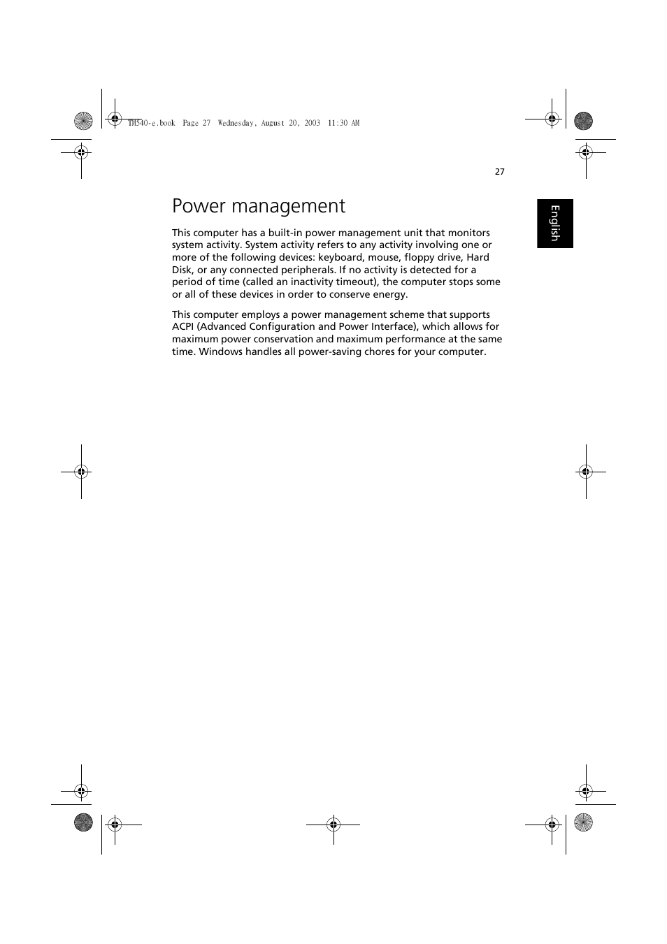 Power management | Acer 540 User Manual | Page 35 / 82