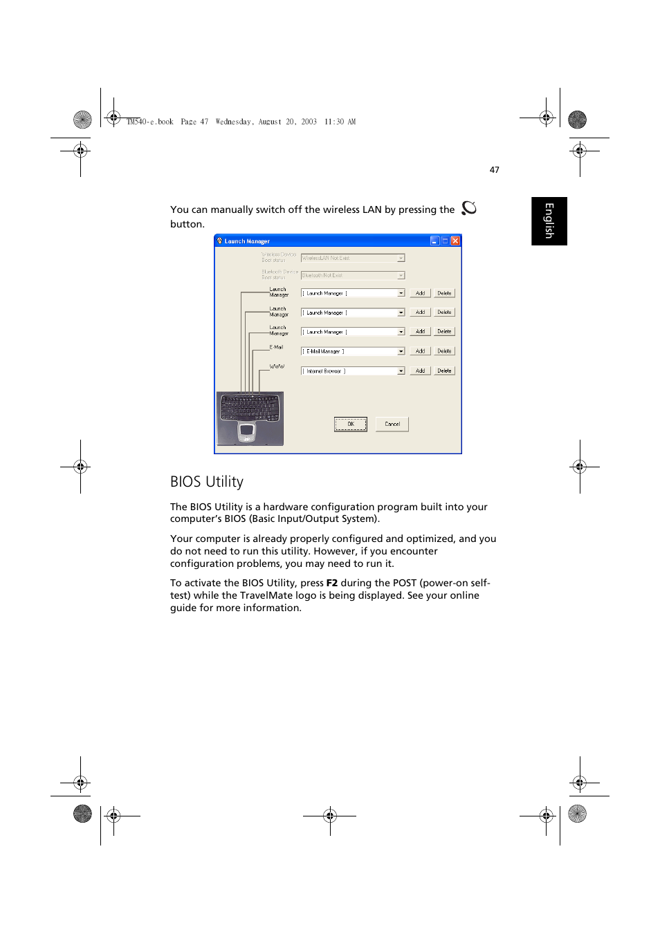 Bios utility | Acer 540 User Manual | Page 55 / 82