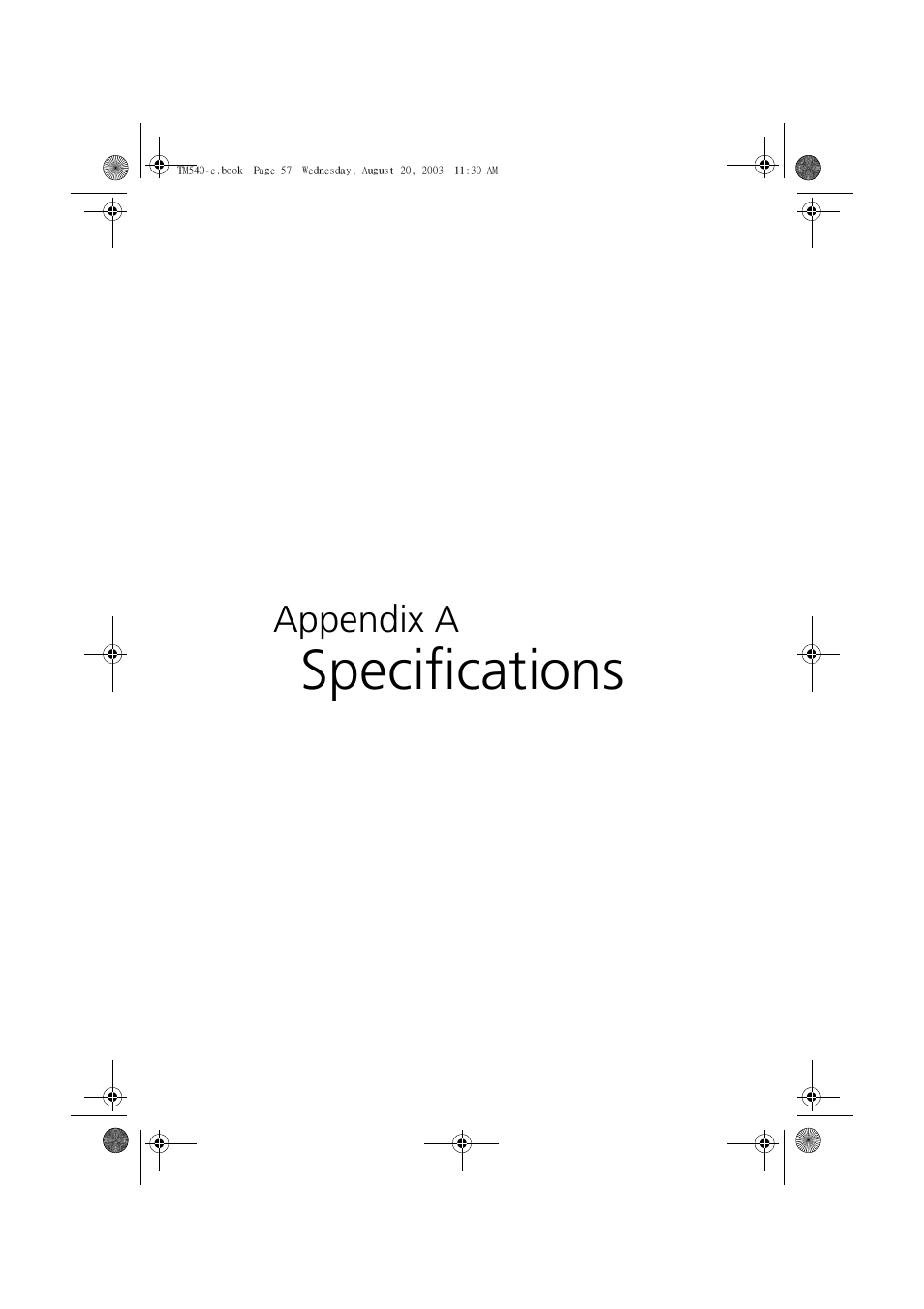 Appendix a specifications, Specifications | Acer 540 User Manual | Page 65 / 82