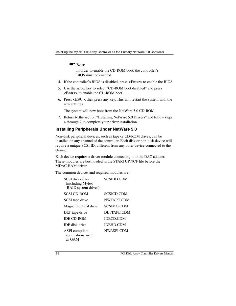 Installing peripherals under netware 5.0, Installing peripherals under netware 5.0 -8 | Acer PCI Disk Array Controller Drivers 08P4100 User Manual | Page 22 / 100