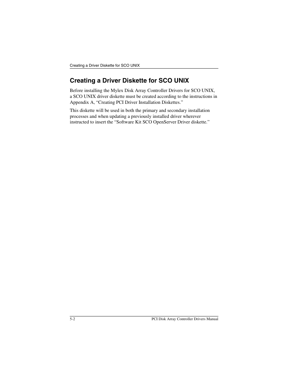 Creating a driver diskette for sco unix, Creating a driver diskette for sco unix -2 | Acer PCI Disk Array Controller Drivers 08P4100 User Manual | Page 62 / 100