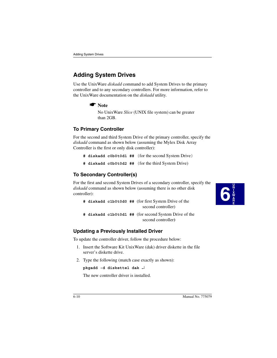 Adding system drives, To primary controller, To secondary controller(s) | Updating a previously installed driver, Adding system drives -10 | Acer PCI Disk Array Controller Drivers 08P4100 User Manual | Page 82 / 100