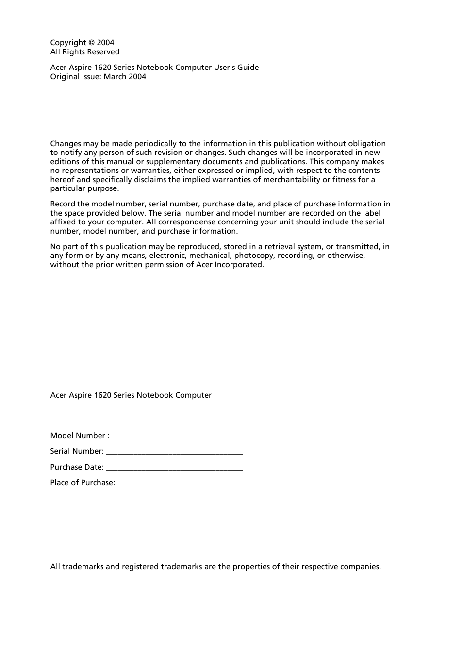 Acer 1620 Series User Manual | Page 2 / 98