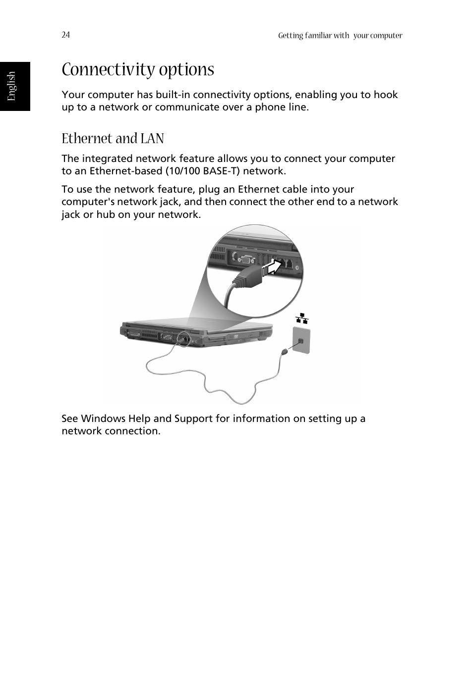 Connectivity options, Ethernet and lan | Acer 1620 Series User Manual | Page 34 / 98