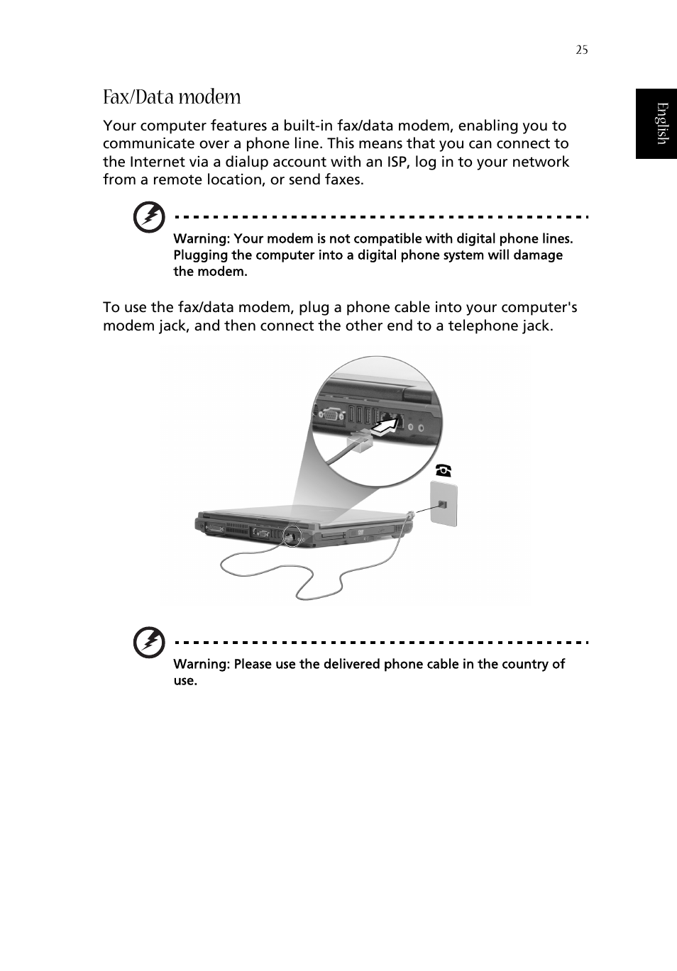 Fax/data modem | Acer 1620 Series User Manual | Page 35 / 98