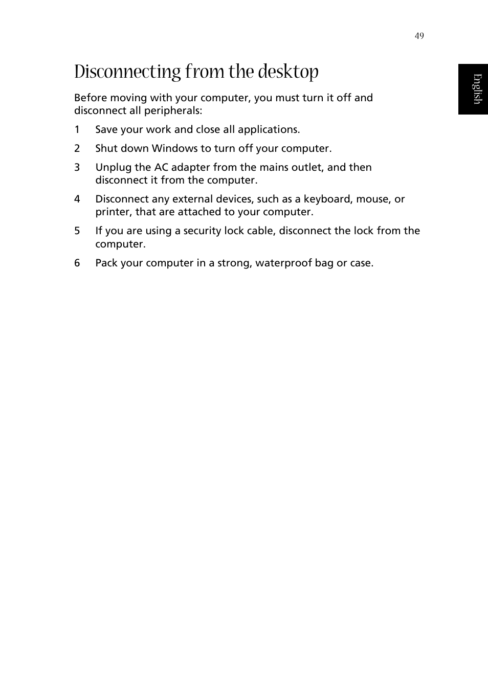 Disconnecting from the desktop | Acer 1620 Series User Manual | Page 59 / 98
