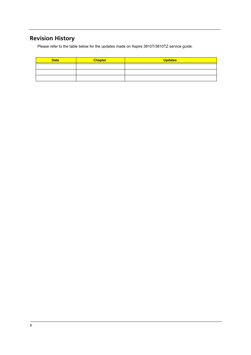 Revision history | Acer 3810TZ User Manual | Page 2 / 100