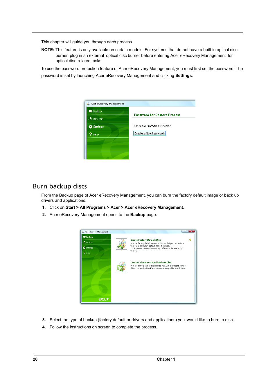 Burn backup discs | Acer 3810TZ User Manual | Page 26 / 100