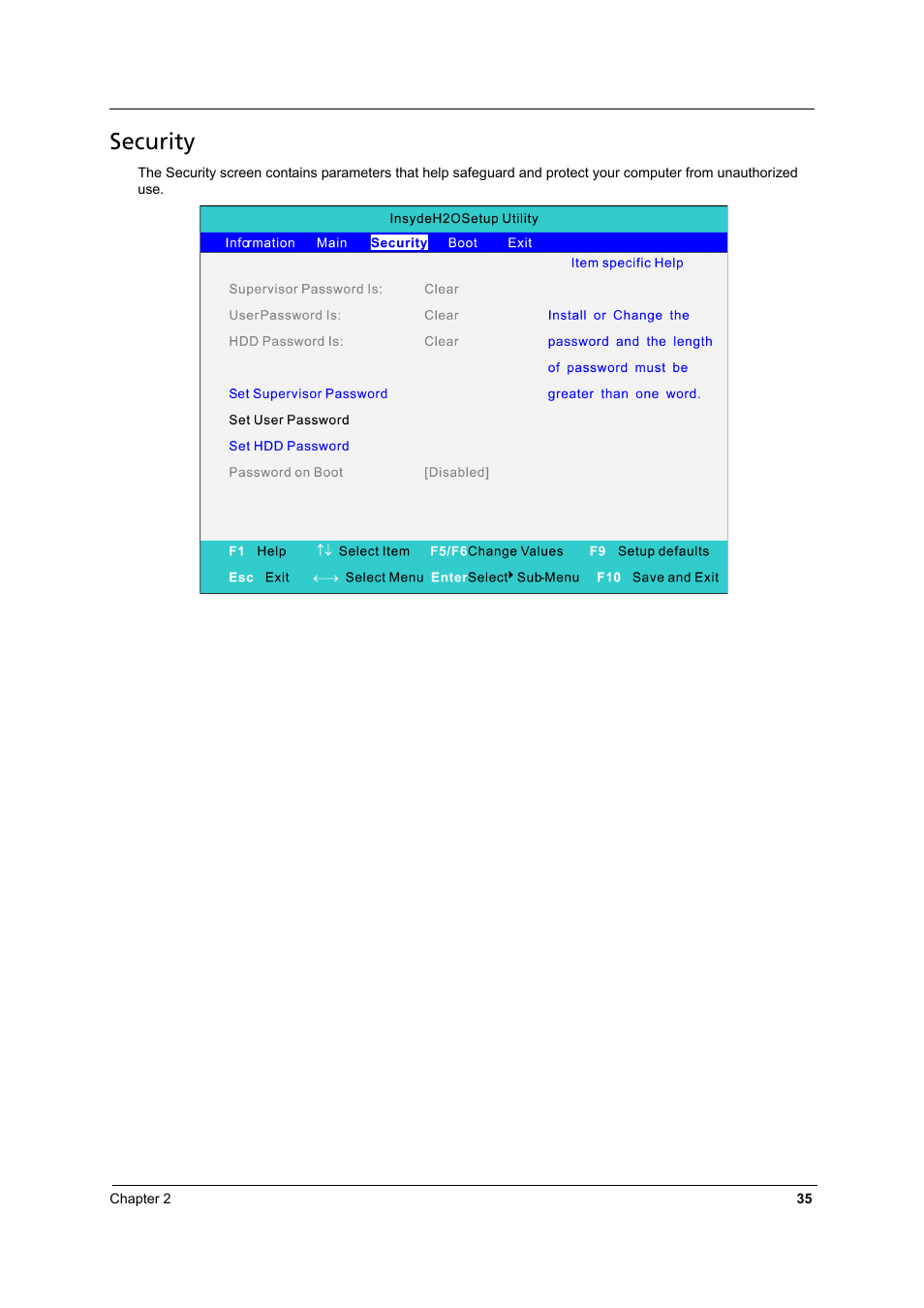 Security | Acer 3810TZ User Manual | Page 41 / 100