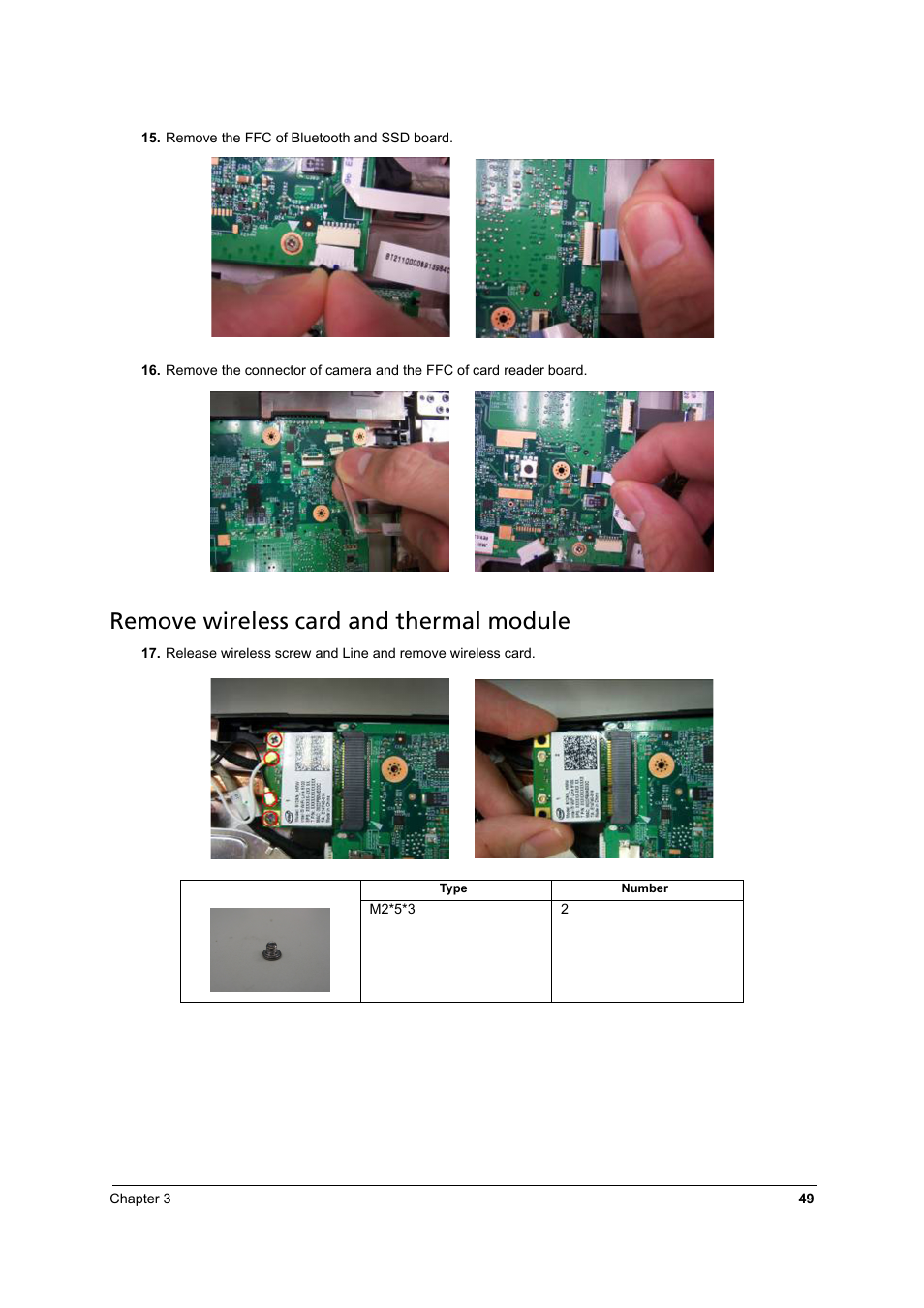 Remove wireless card and thermal module | Acer 3810TZ User Manual | Page 55 / 100