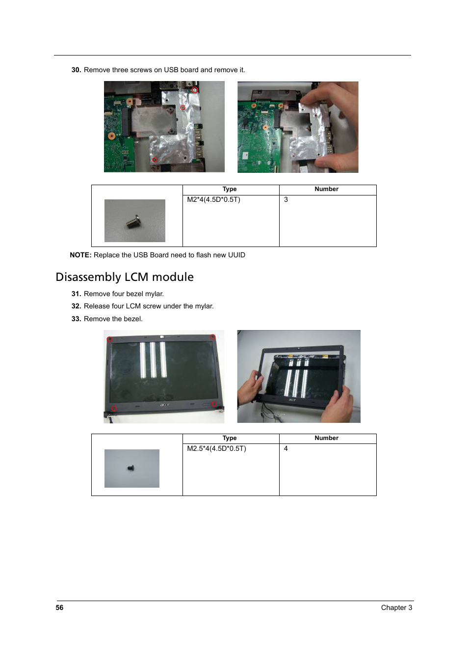 Disassembly lcm module | Acer 3810TZ User Manual | Page 62 / 100