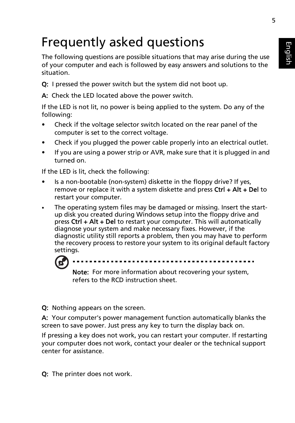 Frequently asked questions | Acer Veriton N260G User Manual | Page 15 / 22