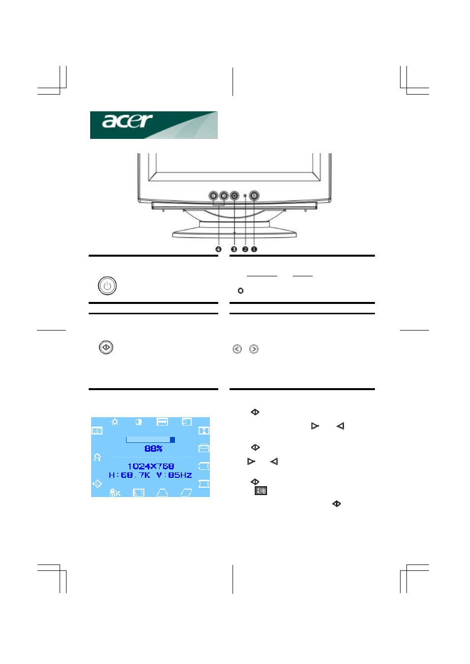 User controls, Osd function description | Acer AC 711 User Manual | Page 4 / 7