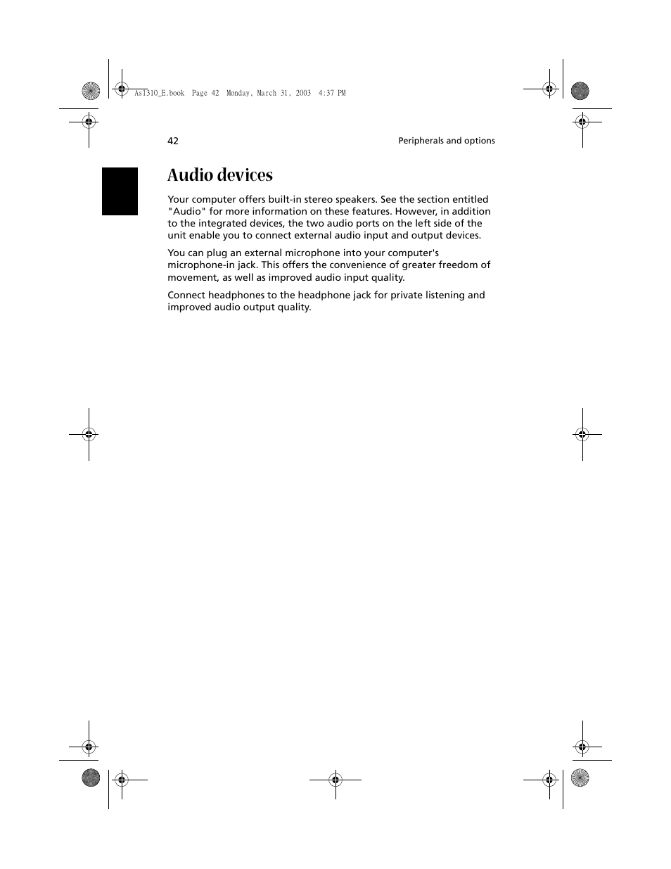 Audio devices | Acer 1400 Series User Manual | Page 52 / 100