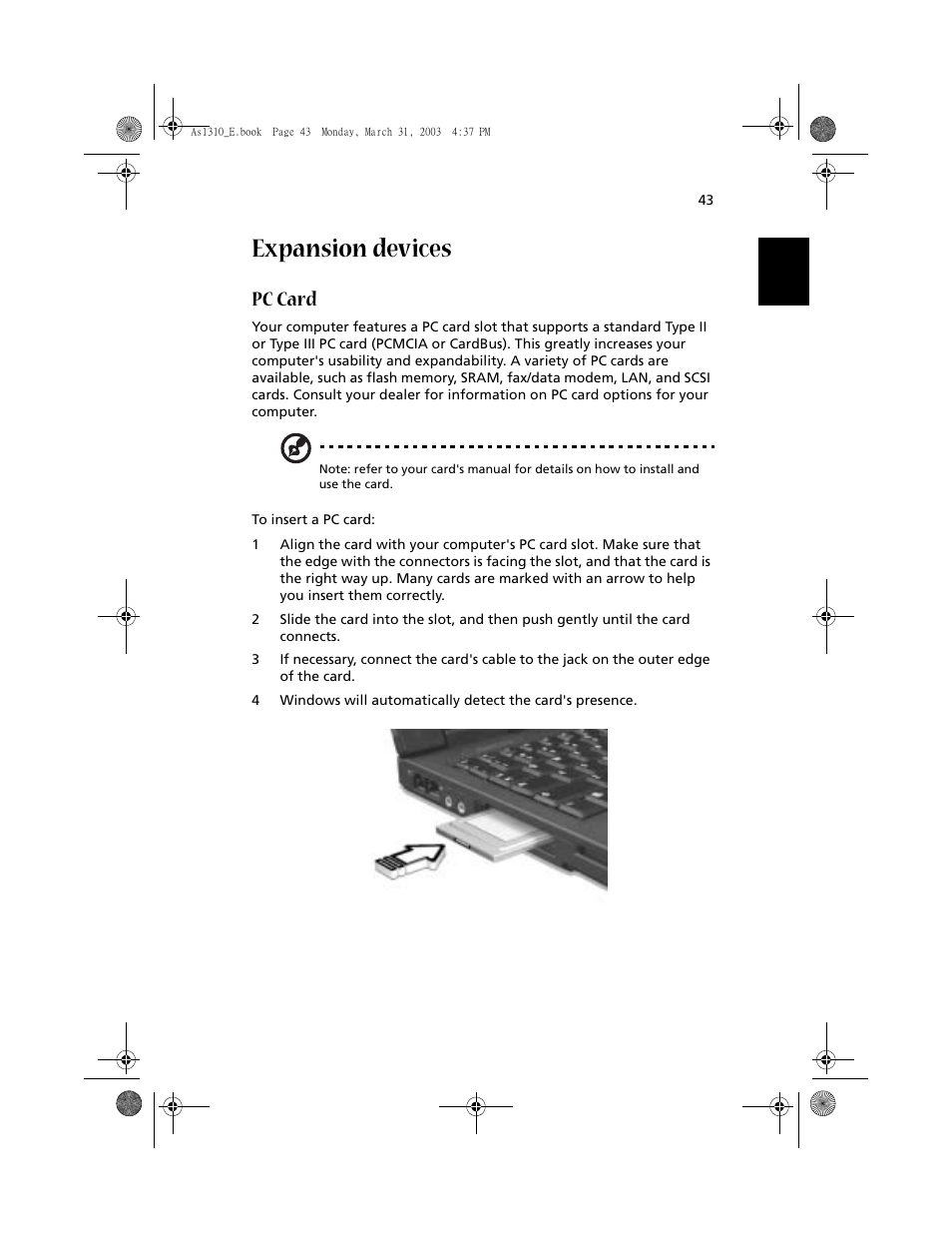 Expansion devices, Pc card | Acer 1400 Series User Manual | Page 53 / 100