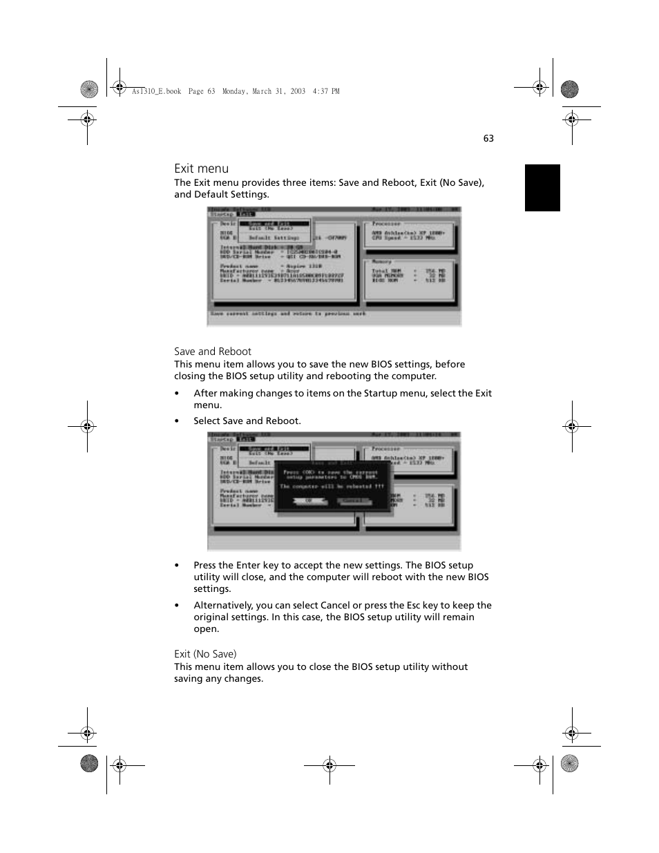 Exit menu | Acer 1400 Series User Manual | Page 73 / 100