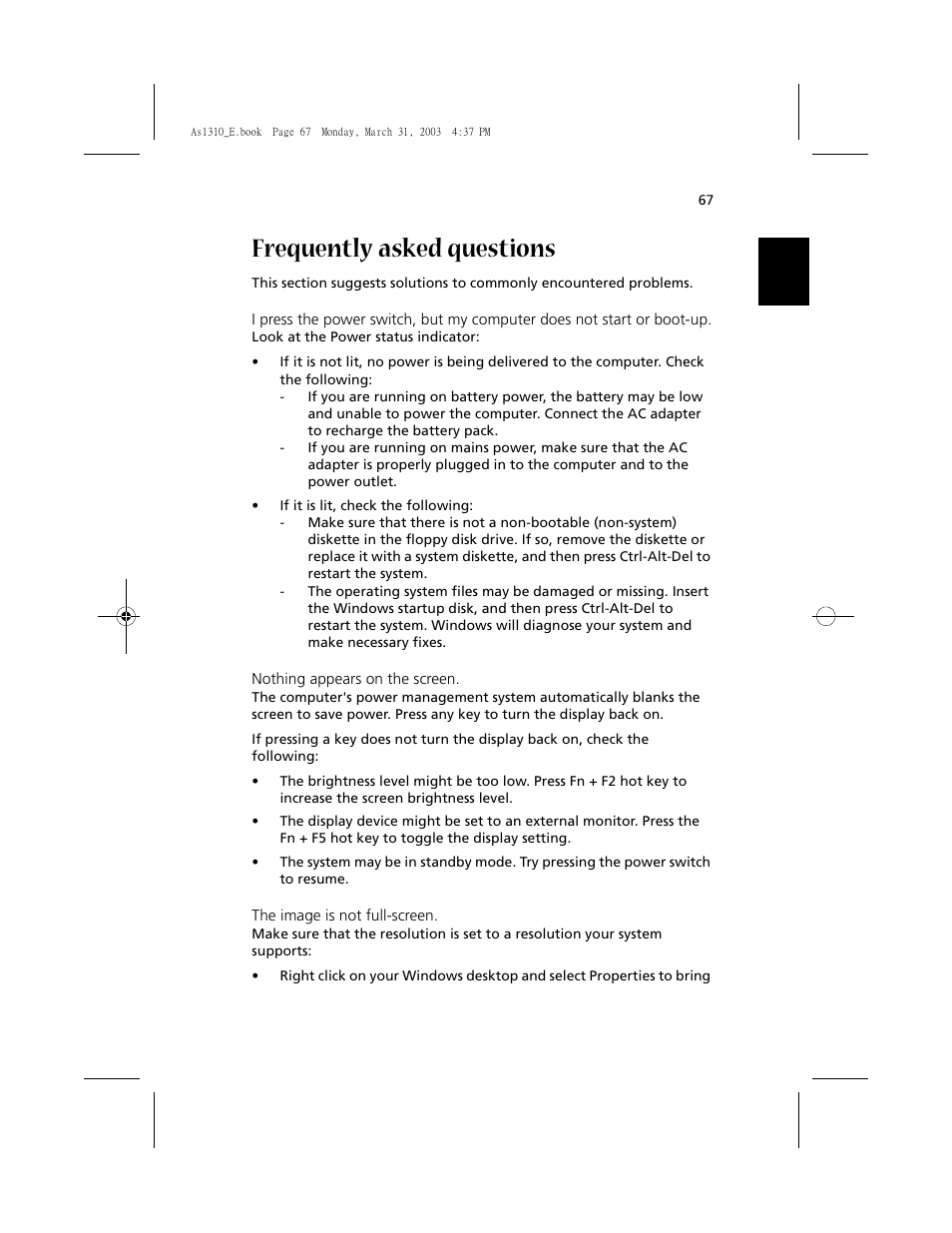 Frequently asked questions | Acer 1400 Series User Manual | Page 77 / 100