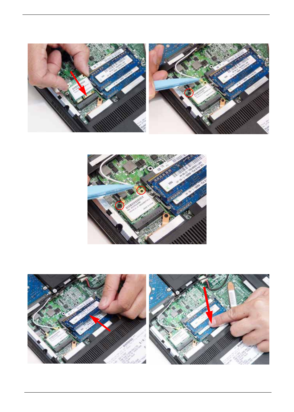 Replacing the wlan board, Replacing the dimm modules | Acer 4820T User Manual | Page 118 / 226