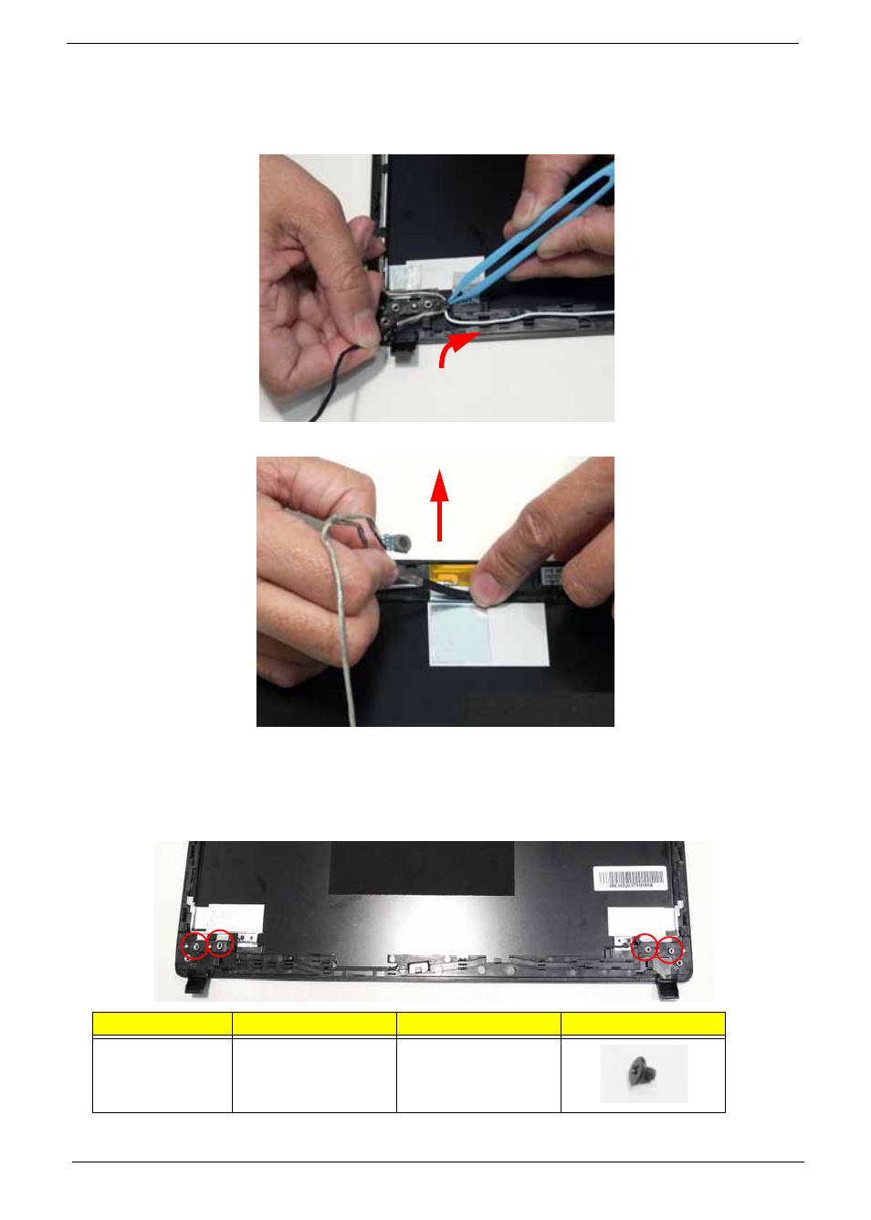 Removing the microphone module, Removing the hinges, Removing the microphone module removing the hinges | Acer 4820T User Manual | Page 92 / 226