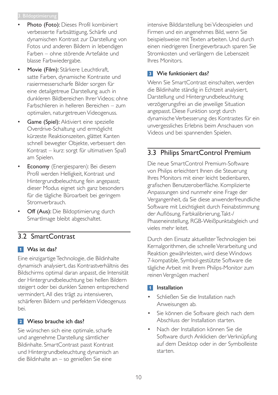 2 smartcontrast, 3 philips smartcontrol premium | Philips LCD-Monitor mit LED-Hintergrundbeleuchtung User Manual | Page 12 / 41