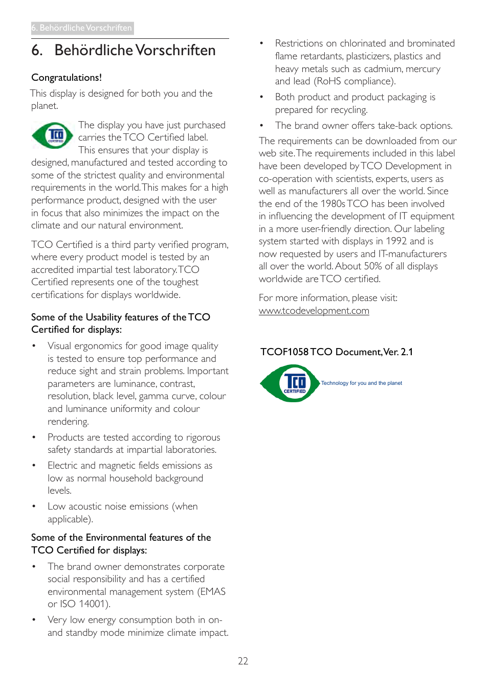 Behördliche vorschriften | Philips LCD-Monitor mit LED-Hintergrundbeleuchtung User Manual | Page 24 / 41