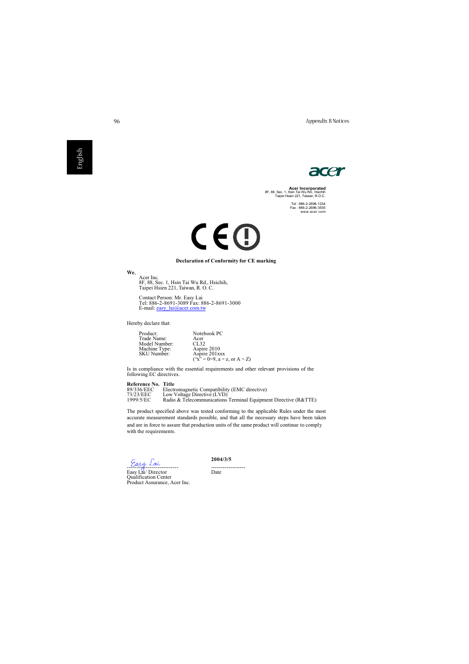 English | Acer 2010 User Manual | Page 106 / 108