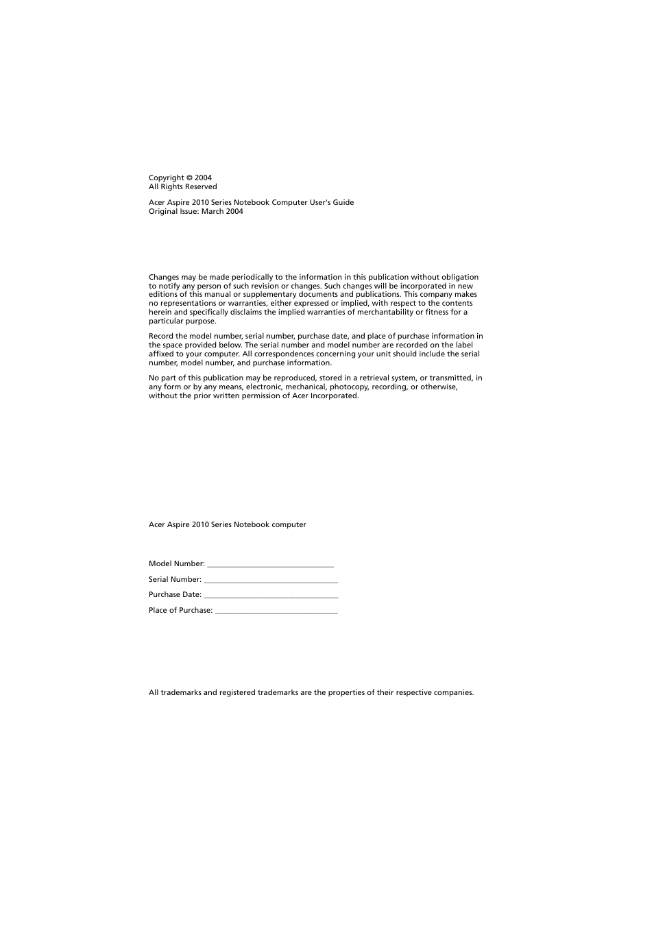 Acer 2010 User Manual | Page 2 / 108