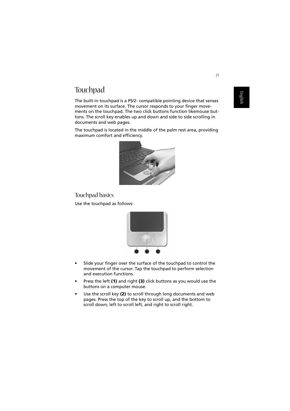 Touchpad, Touchpad basics | Acer 2010 User Manual | Page 31 / 108