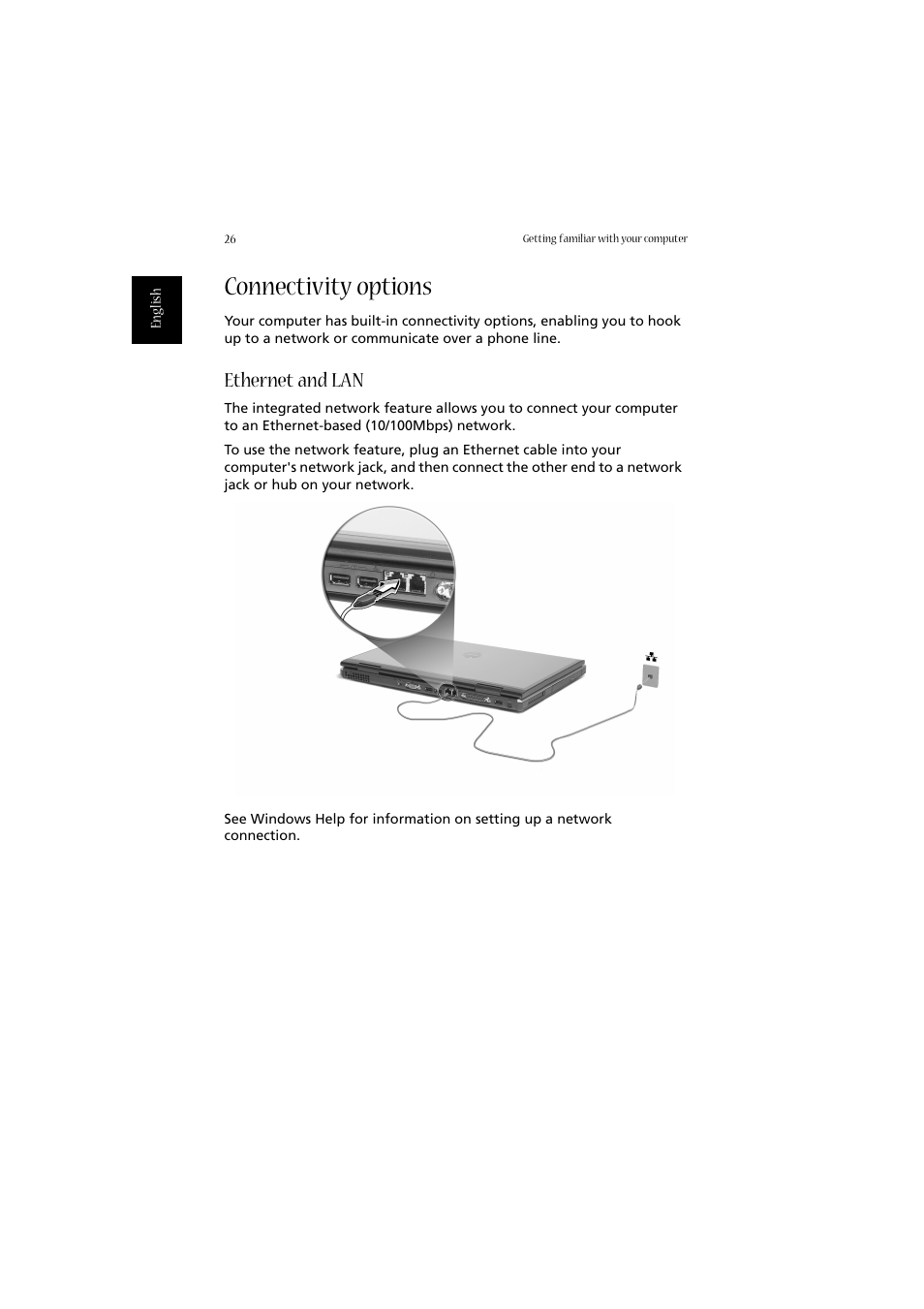 Connectivity options, Ethernet and lan | Acer 2010 User Manual | Page 36 / 108