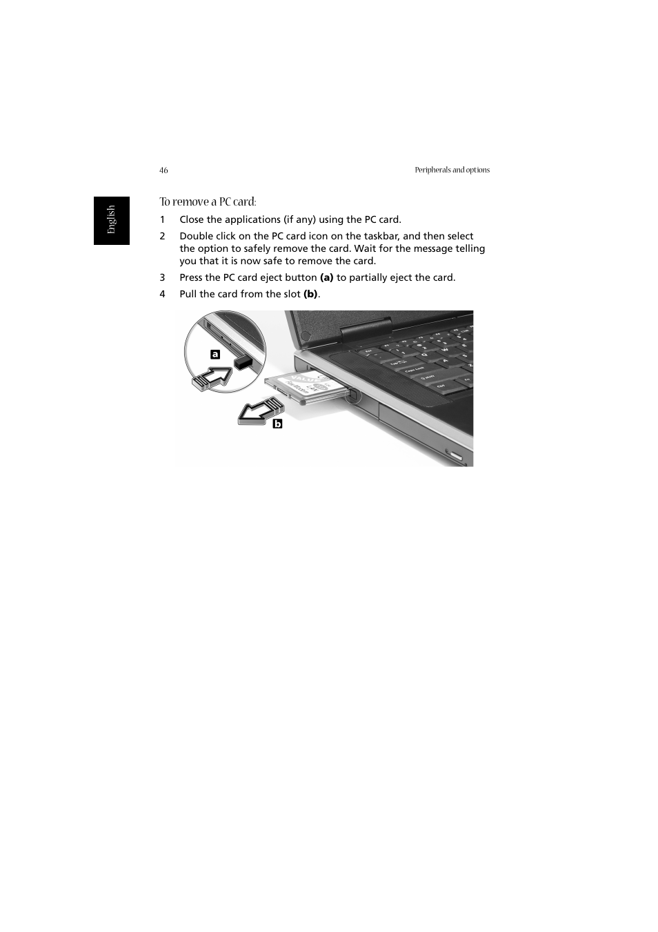 To remove a pc card | Acer 2010 User Manual | Page 56 / 108