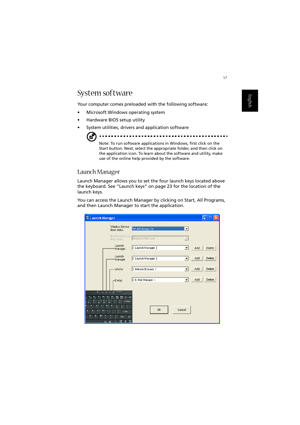 System software, Launch manager | Acer 2010 User Manual | Page 67 / 108