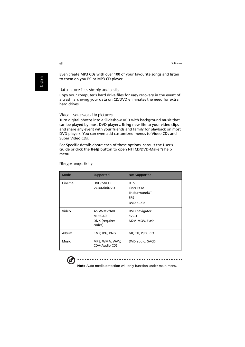 Data - store files simply and easily, Video - your world in pictures | Acer 2010 User Manual | Page 78 / 108