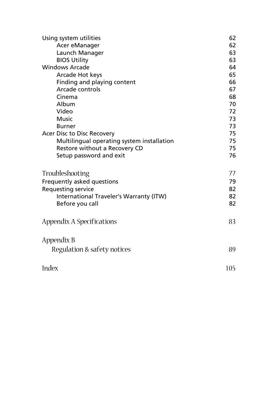 Troubleshooting 77 | Acer 1670 User Manual | Page 9 / 118