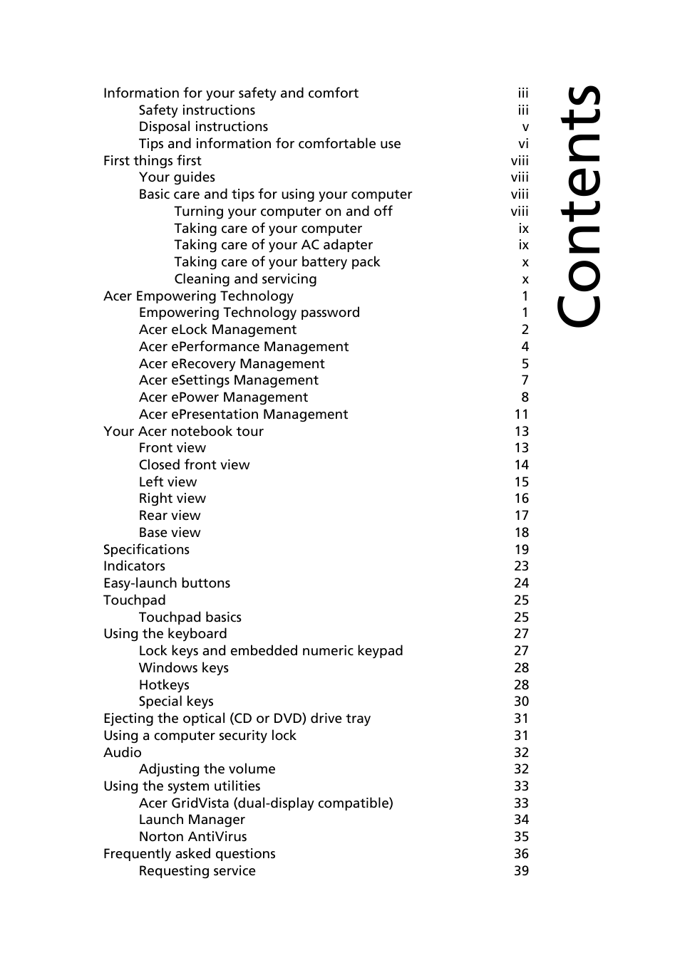 Acer 3650 User Manual | Page 11 / 92