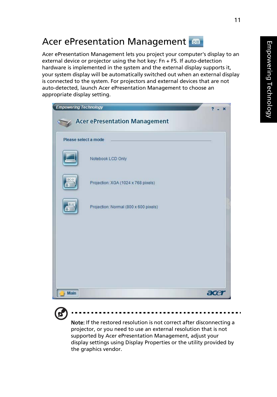 Acer epresentation management | Acer 3650 User Manual | Page 25 / 92