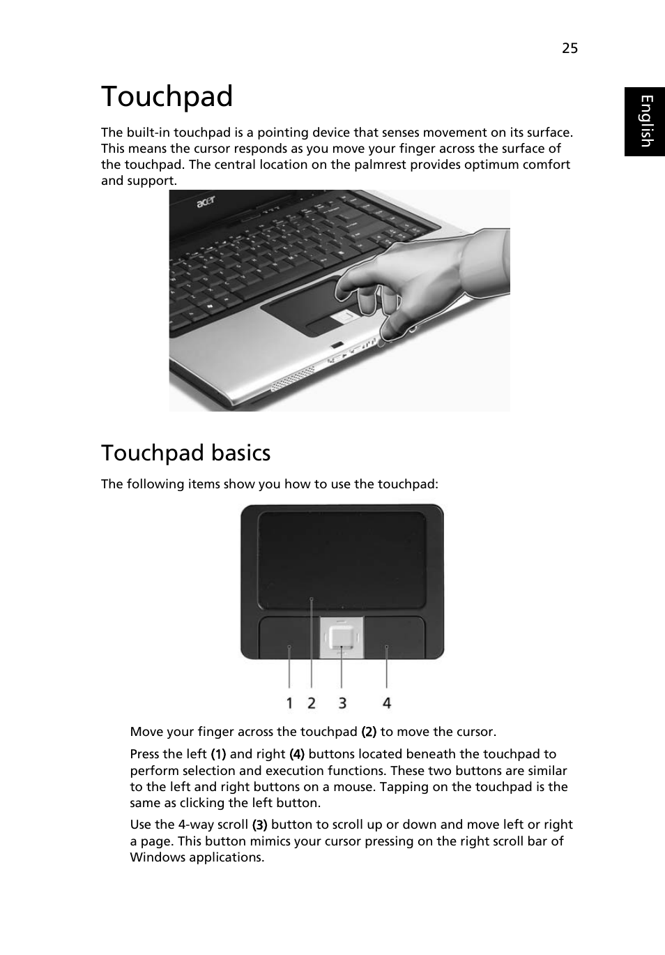 Touchpad, Touchpad basics | Acer 3650 User Manual | Page 39 / 92